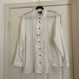Eloquii White Ruffled Button-Up Blouse